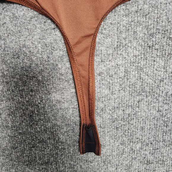 ALIX NYC Brown Hewlett Plunge Deep V Mock Collar Thong Bodysuit SIZE MEDIUM - Picture 7 of 14